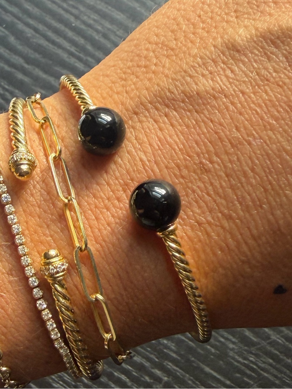 David Yurman Solari Bead Bracelet 18K Yellow Gold Black Onyx